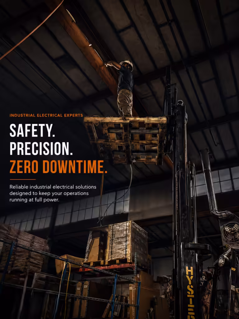 Industrial electrician working at height